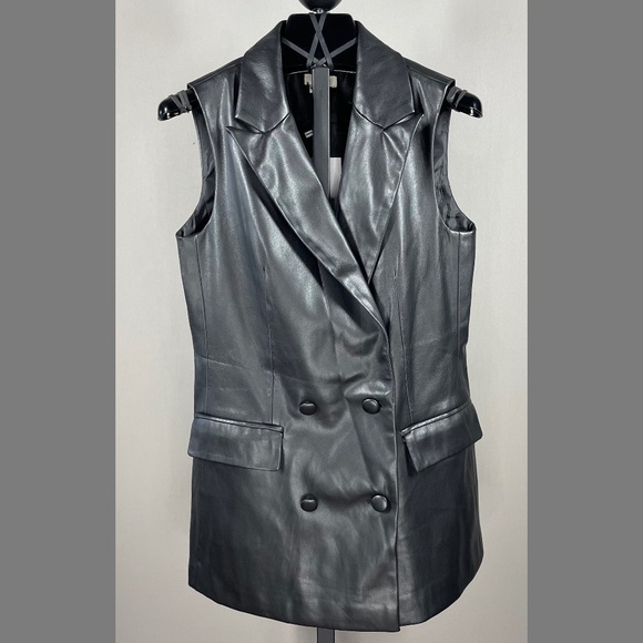 NEW Jason Wu Vest Jacket Womens Small black faux leather blazer moto designer - Picture 1 of 10